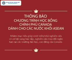 Thông báo Chương trình học bổng của Chính phủ Canada dành cho các nước khối ASEAN